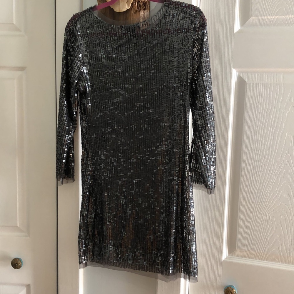 Arden B gray sequin sheer long sleeve dress. SZ M